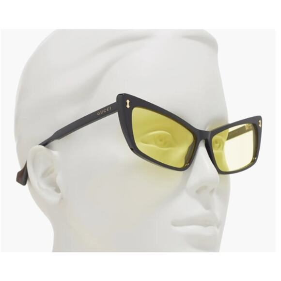 Gucci 58mm Cat Eye Sunglasses black with yellow lenses - Picture 3 of 11